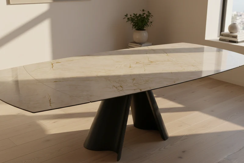 Table extensible céramique pied central - Atlas Akante