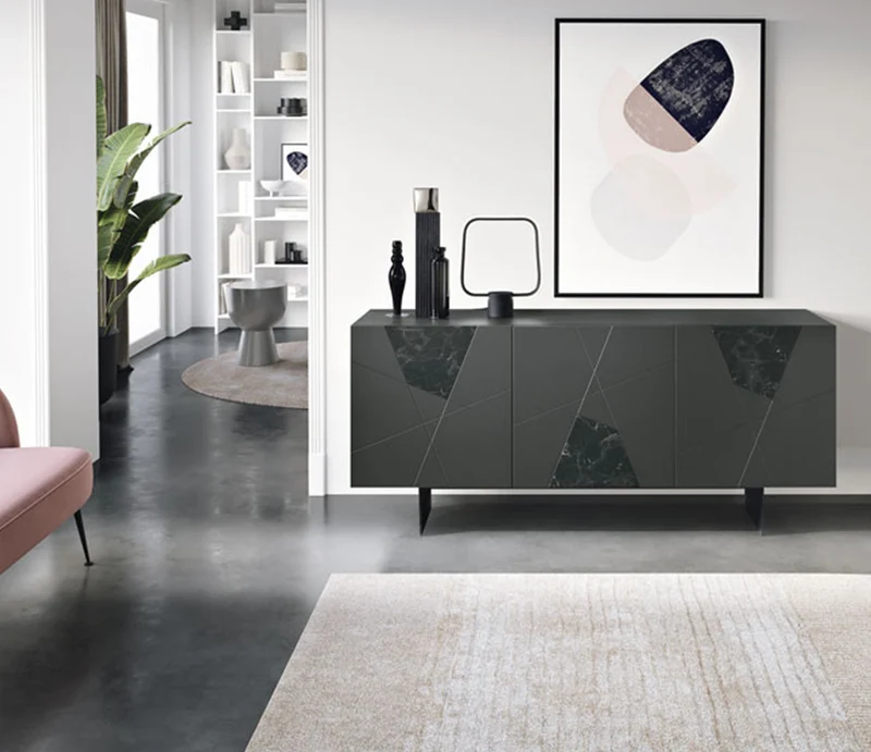 Buffet bas laque et marbre - Adely