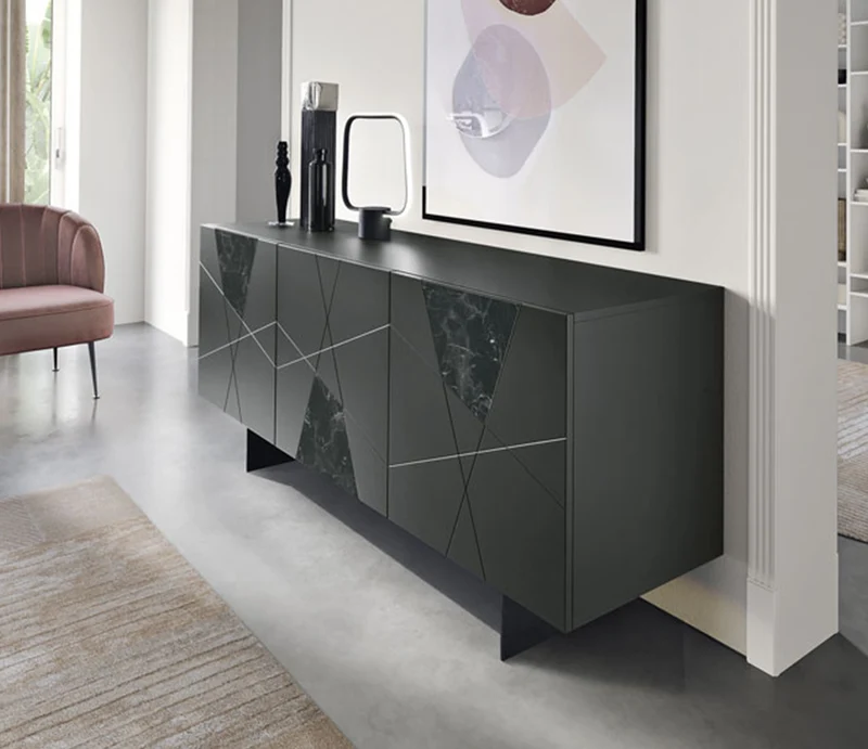 Buffet bas laque et marbre - Adely