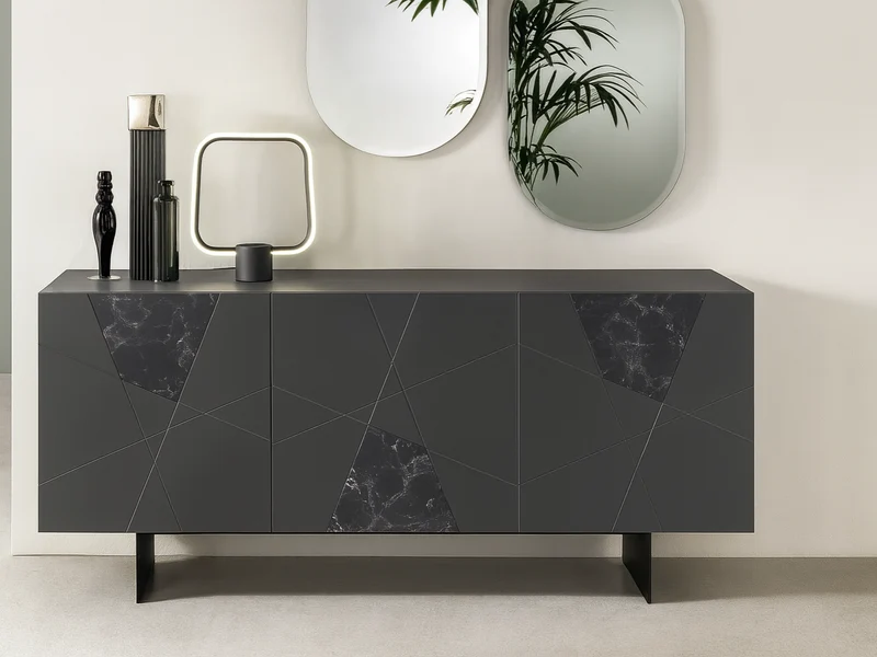 Buffet bas laque et marbre - Adely
