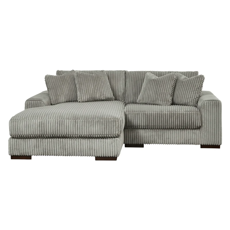 Sectionnel 2 pièces en tissu texturé avec chaise longue et coussins - Lindyn