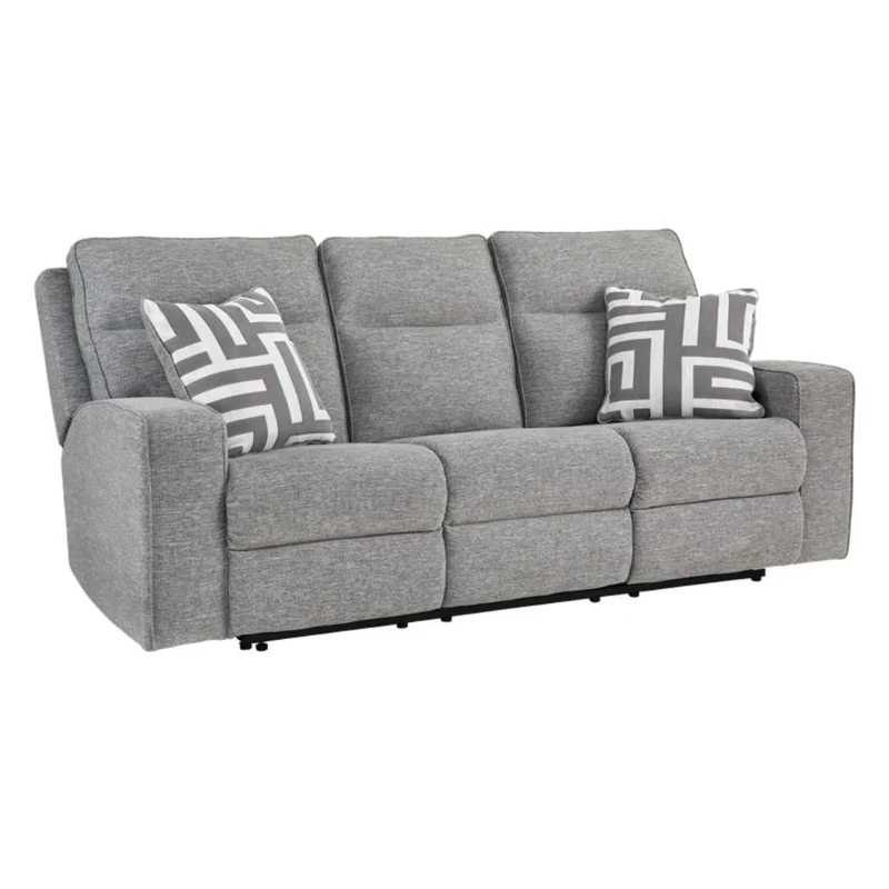 Sofa inclinable motorisé zéro gravité en tissu Nuvella gris pâle avec coussins - Biscoe