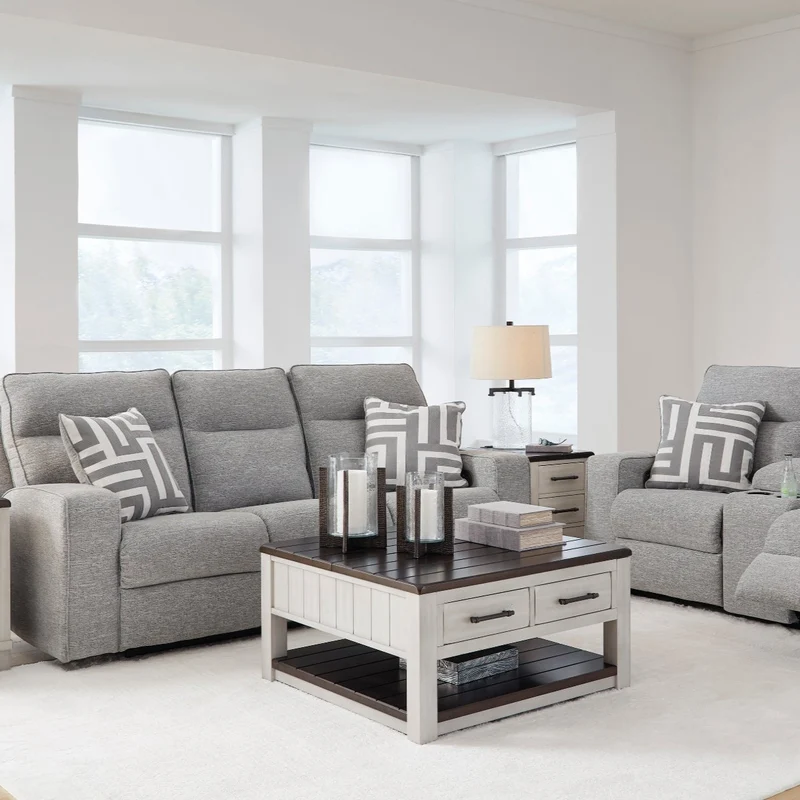 Sofa inclinable motorisé zéro gravité en tissu Nuvella gris pâle avec coussins - Biscoe