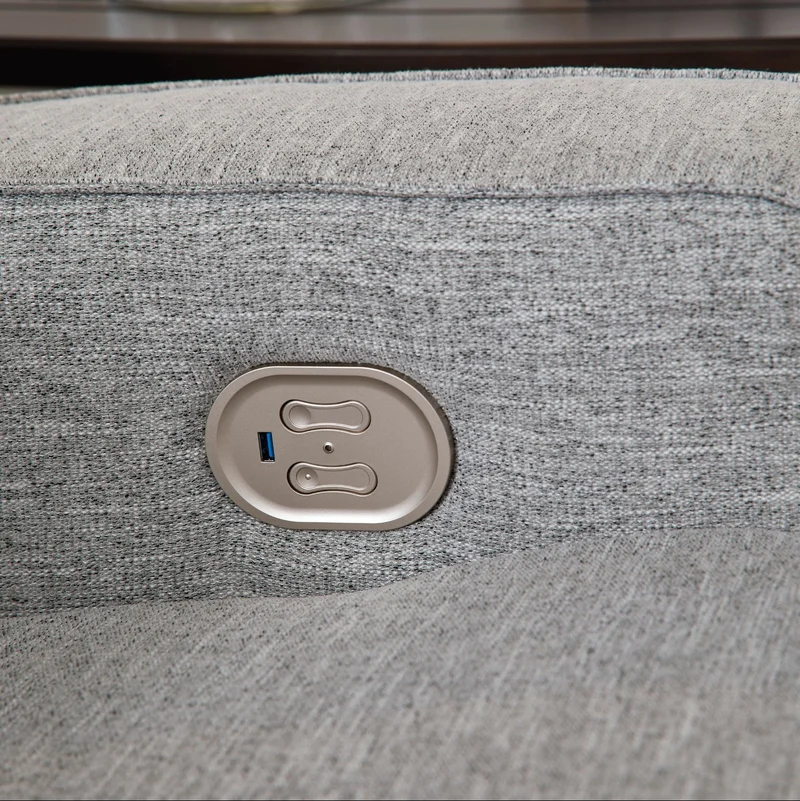 Causeuse inclinable motorisée zéro gravité en tissu Nuvella gris pâle avec console - Biscoe