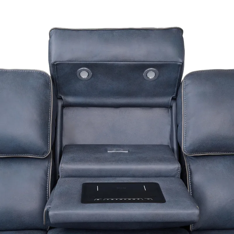 Sofa inclinable motorisé aspect cuir bleu marine avec table centrale rabattable - K2250