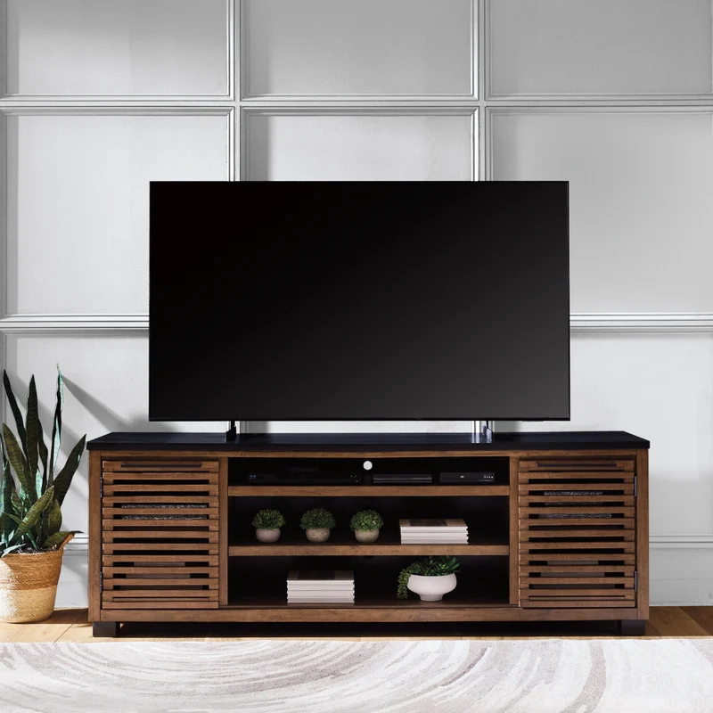 Meuble de télévision XL en bois/MDF bicolore avec 2 portes - Kallari