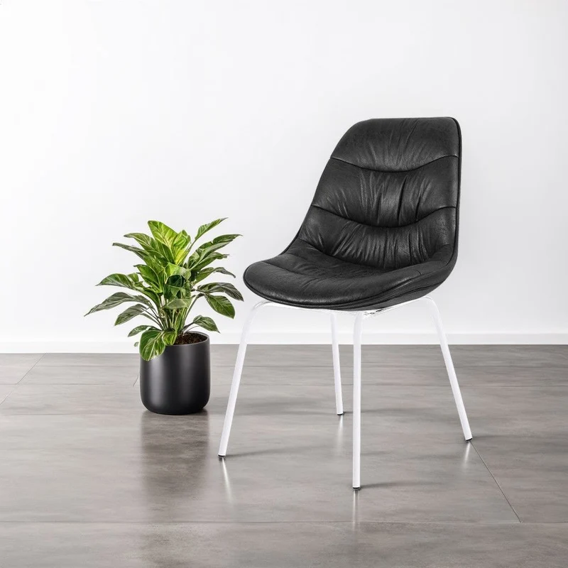 Chaise noire pied métal blanc