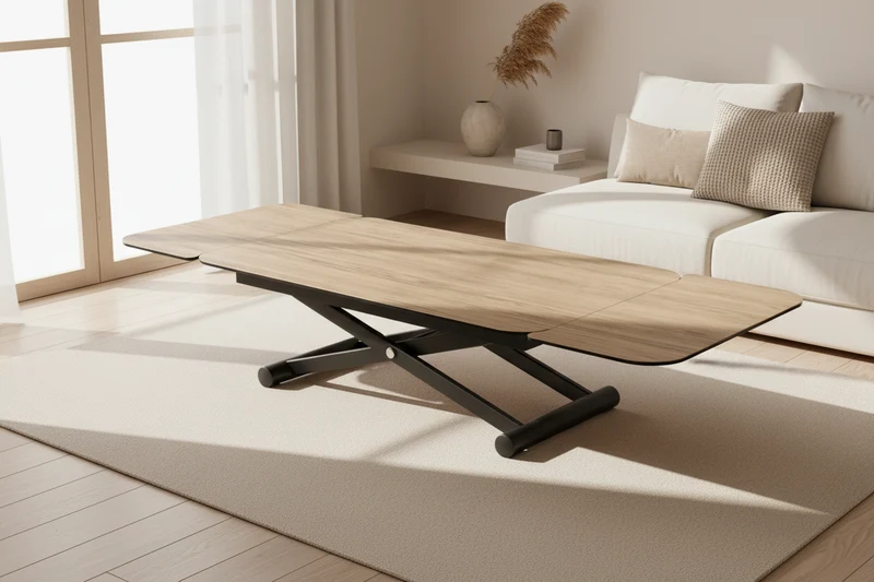 Table relevable extensible ceramique bois - Lunella