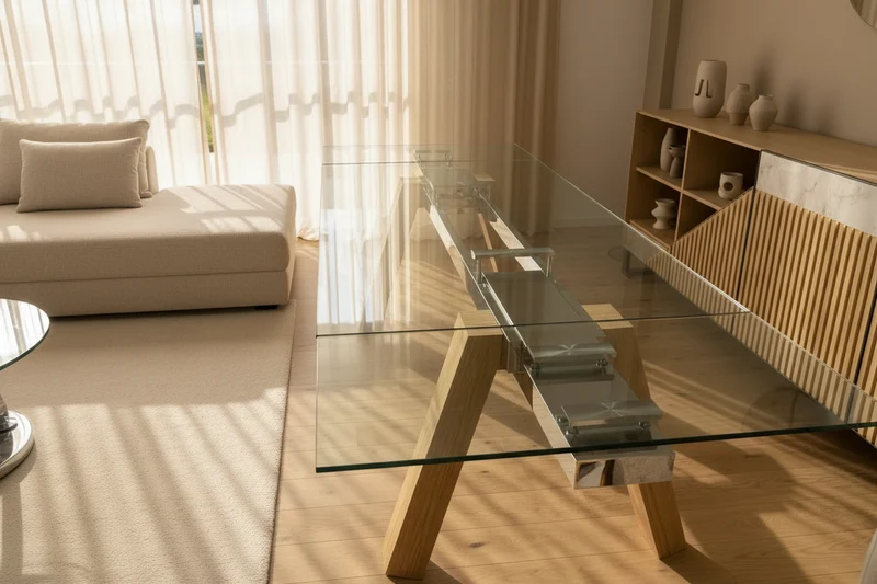 Table à manger en verre et bois extensible - Wilson