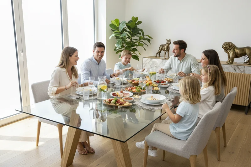 Table à manger en verre et bois extensible - Wilson