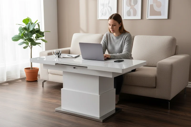 Table basse relevable en verre blanc - Jul