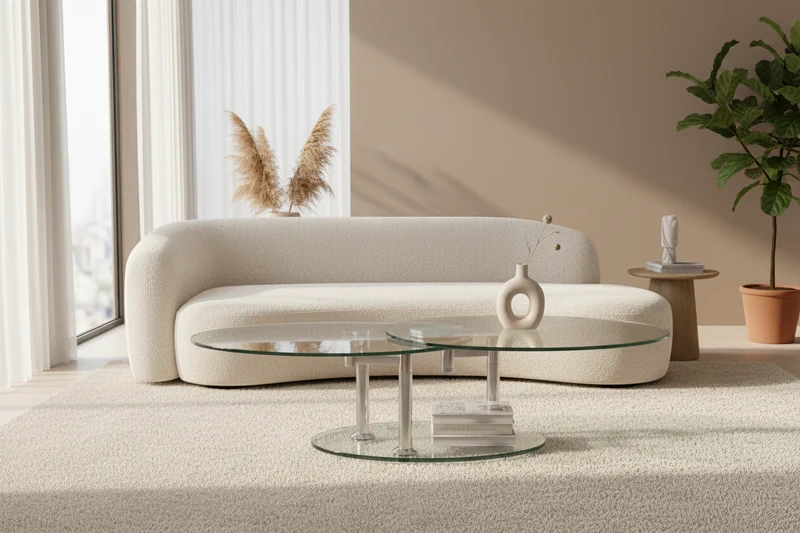 Table basse ovale verre chrome pivotante - Daniela