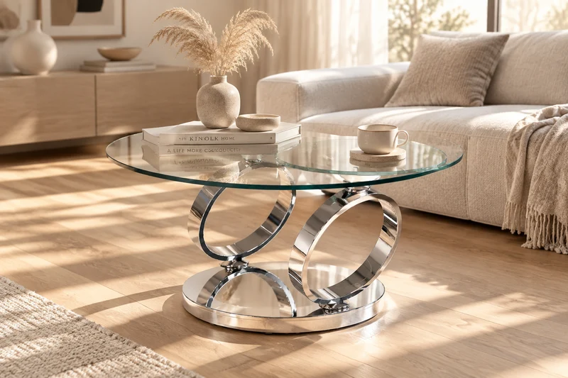Table basse ronde en verre pivotante - Olivia