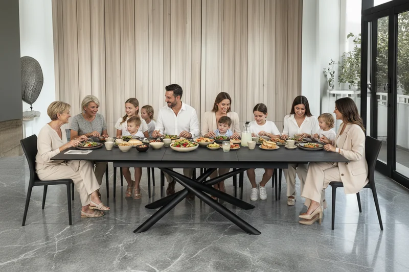 Table extensible céramique pied central - Barbara