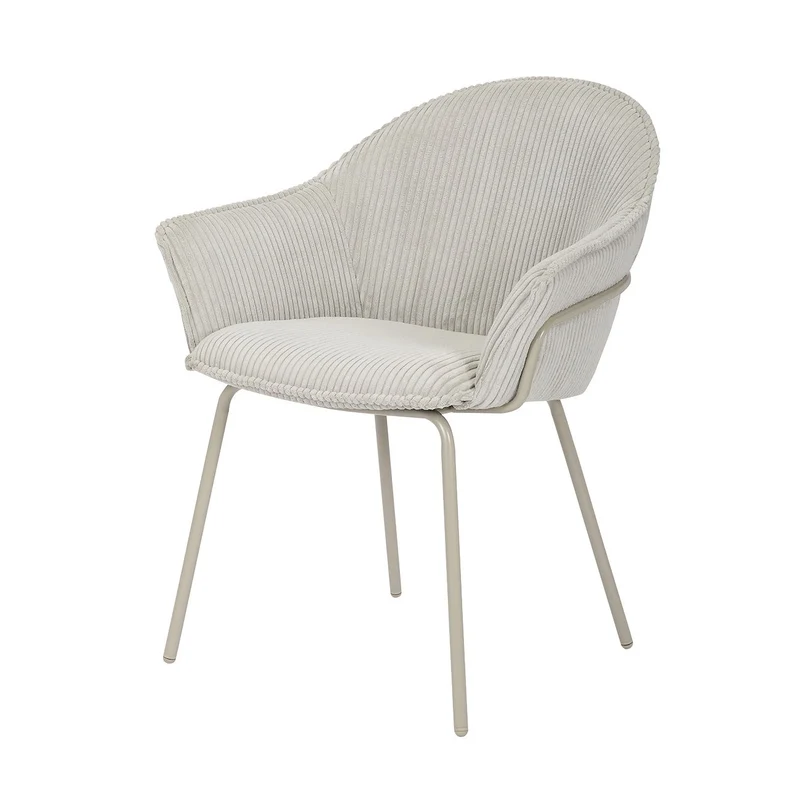 Chaise accoudoirs velours côtelé à grosses côtes gris clair NOMA