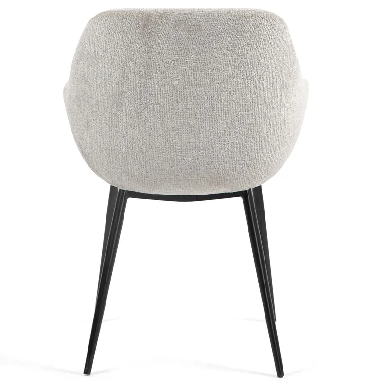Chaise repas avec accoudoirs tissu chenille taupe pied métal