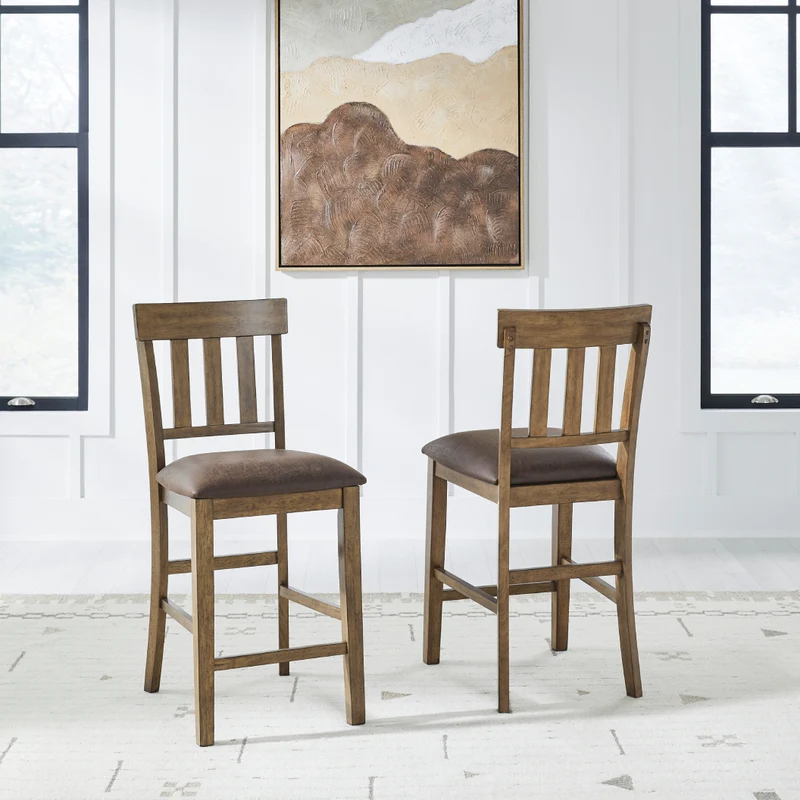 Ensemble de 2 tabourets de bar en bois avec assise rembourrée aspect cuir brun - Urbinforte