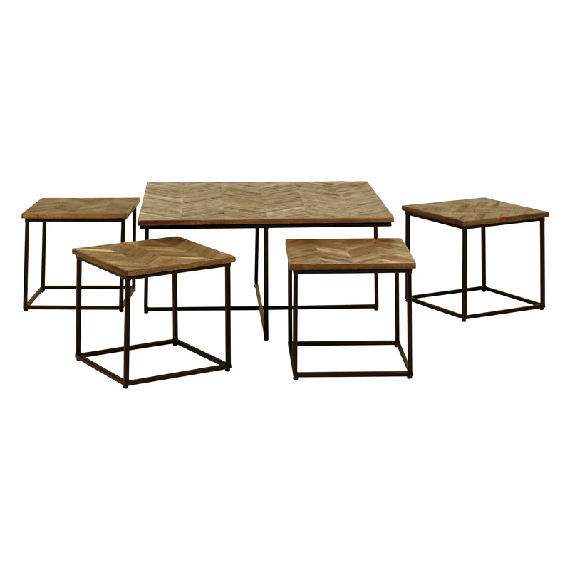 Tables basses carrées gigognes teck recyclé 90cm - Set de 5