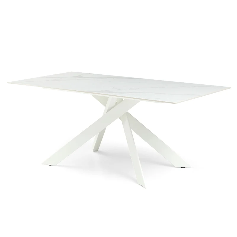 Table repas 180cm Céramique Arabescato mat blanc