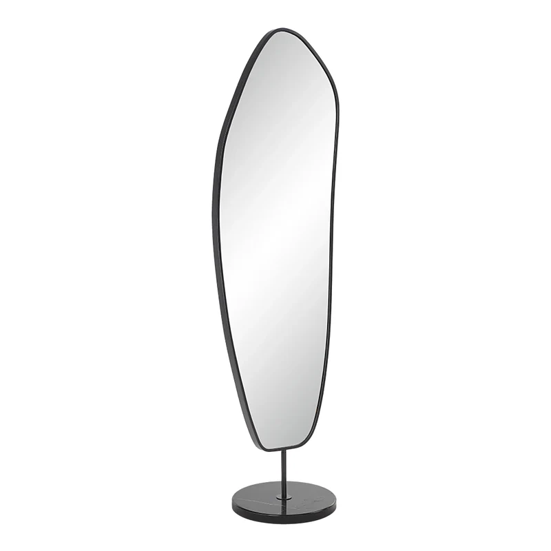 Miroir sur pied avec un cadre en fer et en marbre noir 71,5 po - Arlon