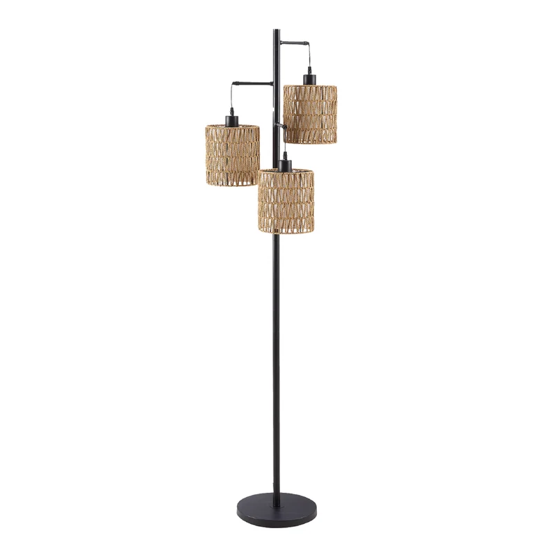 Lampe sur pied en métal noir et corde naturelle 73 po - I 9651