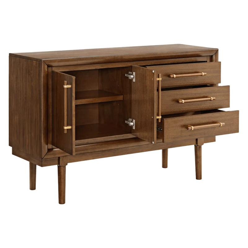 Buffet en bois/placage de manguier brun avec 2 portes et 3 tiroirs - Lyncott