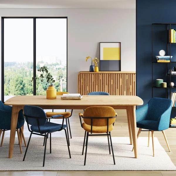 Fauteuil velours côtelé jaune curry