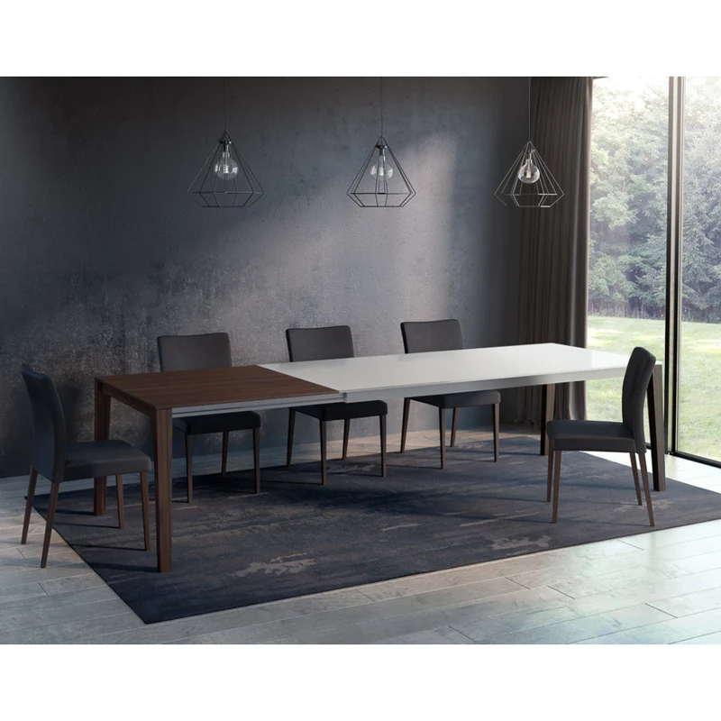Table de salle à manger extensible en verre sable et bois de noyer fumé - Bixi