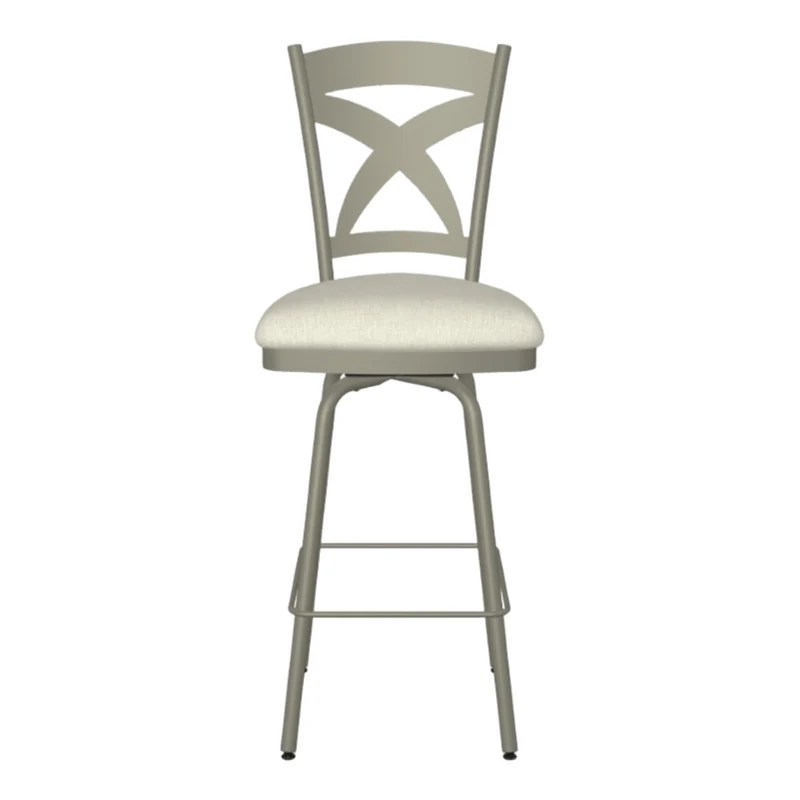 Tabouret de comptoir pivotant en métal titane avec une assise rembourrée en tissu ivoire - Marcus