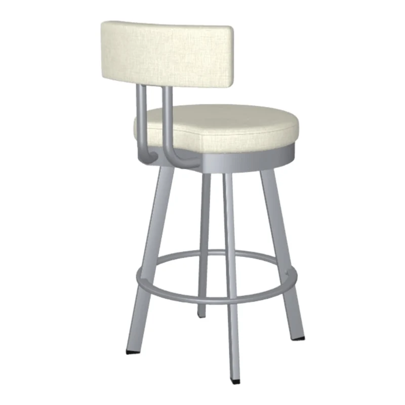 Tabouret de comptoir pivotant en métal inox avec assise rembourrée en tissu ivoire - Barry