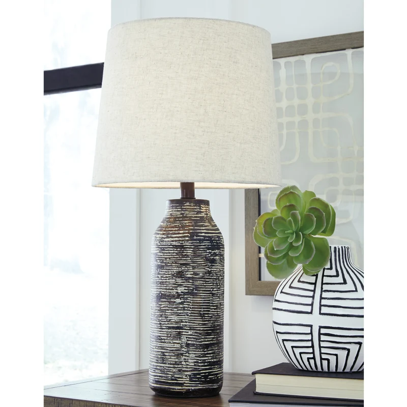 Ensemble de 2 lampes de table en papier composite noir & blanc 25 po - Mahima