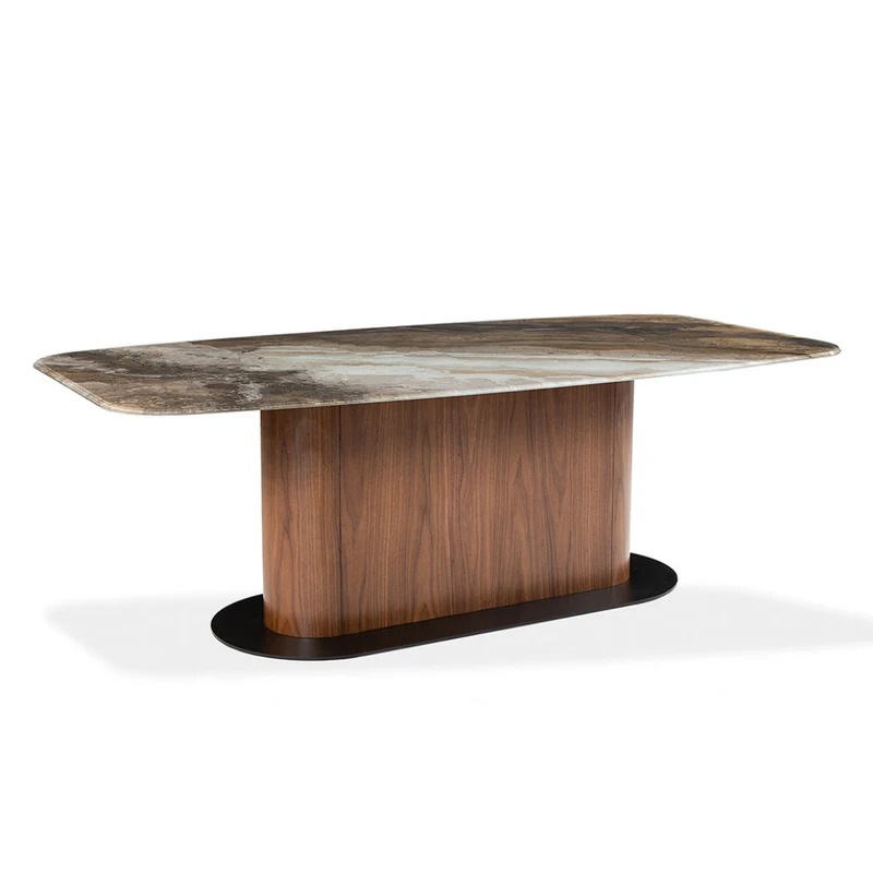 Table de salle à manger rectangulaire avec contour arrondi en verre et en bois - Luciano