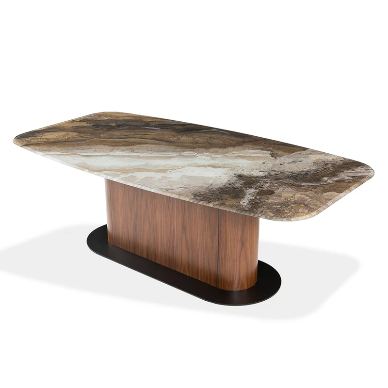 Table de salle à manger rectangulaire avec contour arrondi en verre et en bois - Luciano
