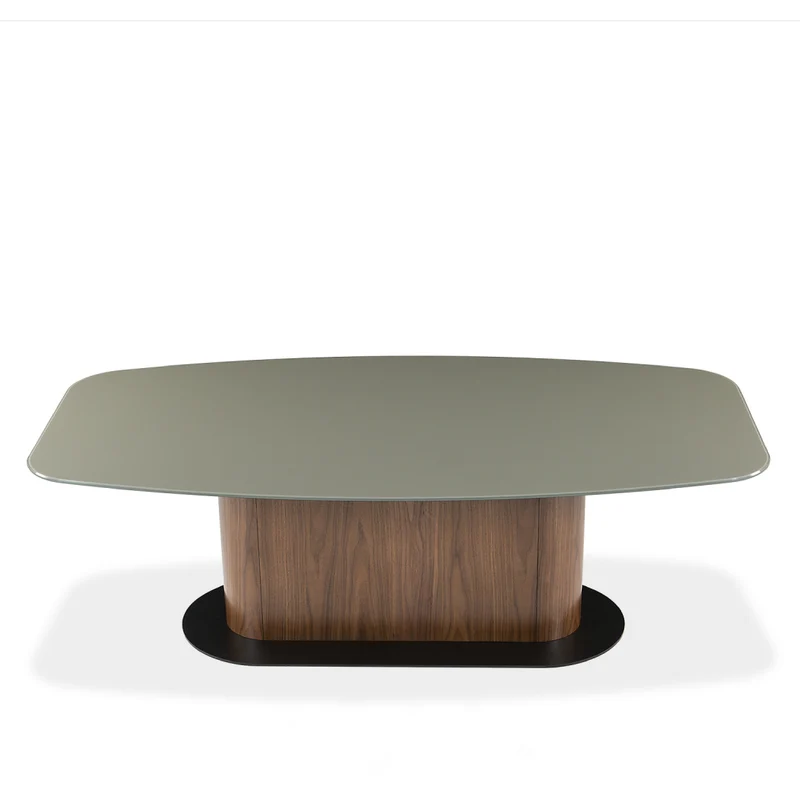 Table de salle à manger rectangulaire avec contour arrondi en verre et en bois - Luciano