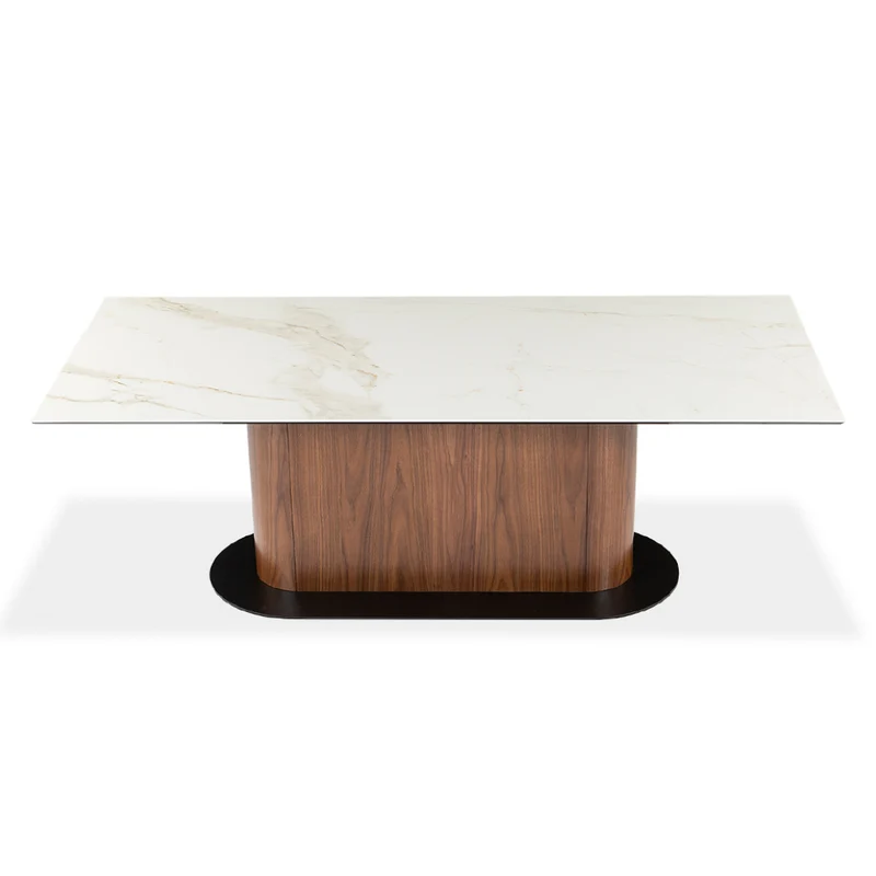 Table de salle à manger rectangulaire en céramique et en bois - Luciano