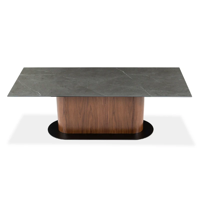 Table de salle à manger rectangulaire en céramique et en bois - Luciano