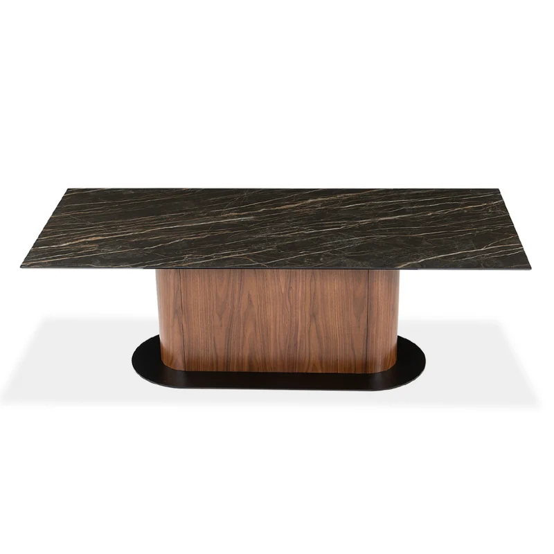 Table de salle à manger rectangulaire en céramique et en bois - Luciano