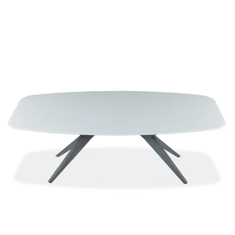 Table de salle à manger rectangulaire avec contour arrondi en verre et métal - Jack