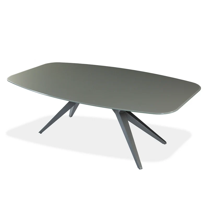 Table de salle à manger rectangulaire avec contour arrondi en verre et métal - Jack