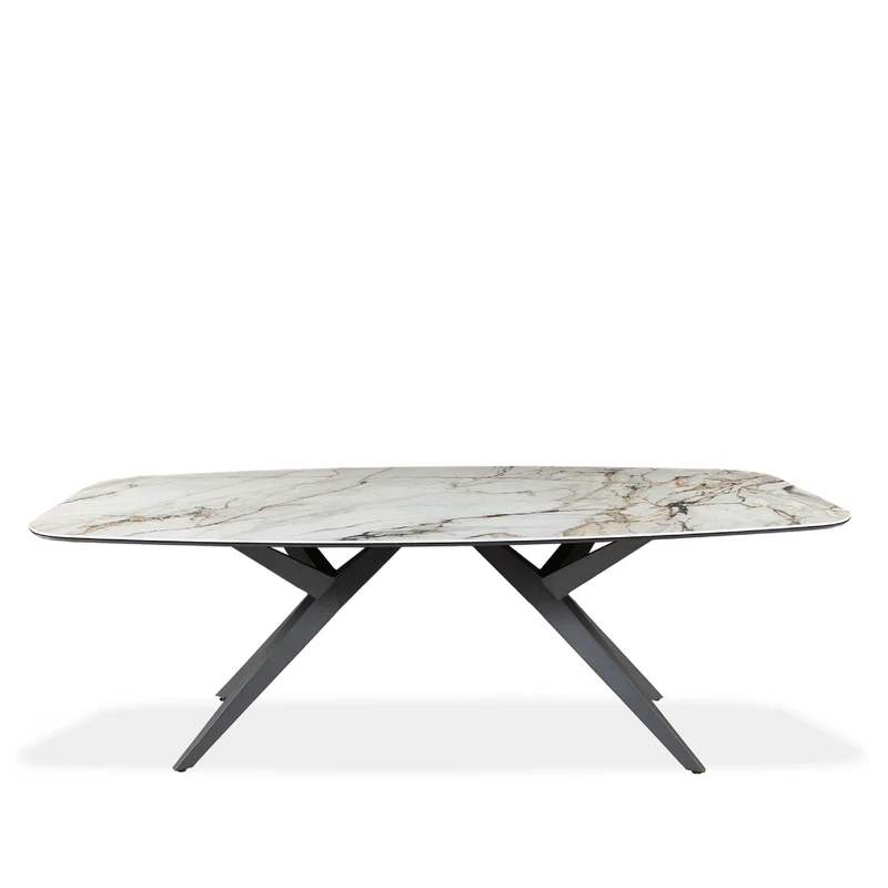 Table de salle à manger rectangulaire avec contour arrondi en céramique et métal - Jack