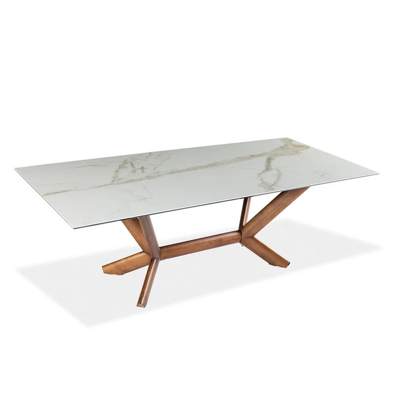 Table de salle à manger rectangulaire en céramique et bois noyer - Samuel
