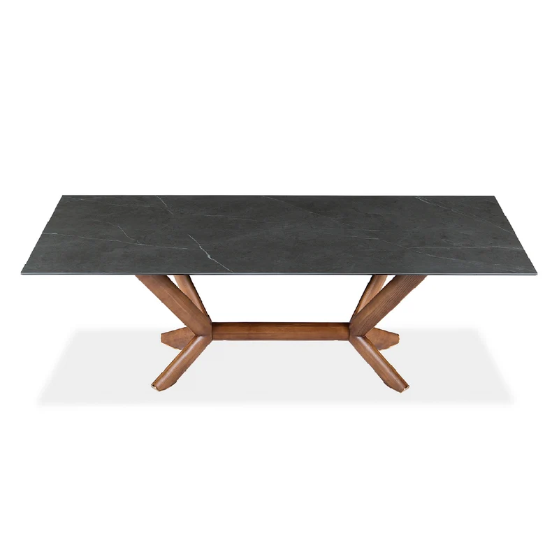 Table de salle à manger rectangulaire en céramique et bois noyer - Samuel