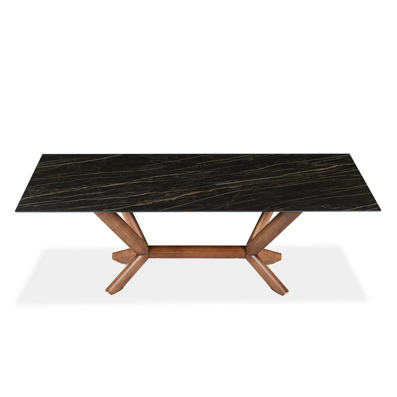Table de salle à manger rectangulaire en céramique et bois noyer - Samuel