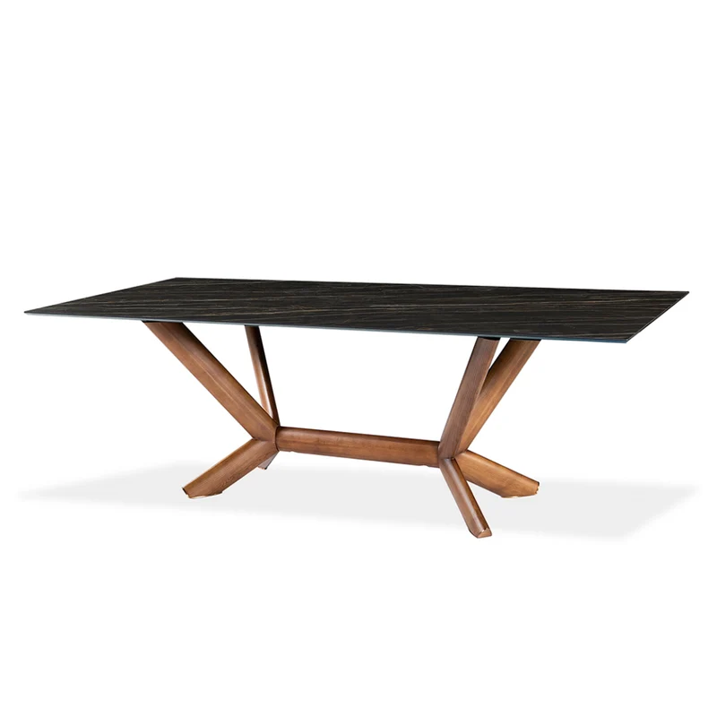 Table de salle à manger rectangulaire en céramique et bois noyer - Samuel