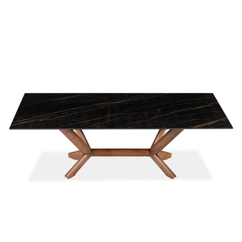 Table de salle à manger rectangulaire en céramique et bois noyer - Samuel