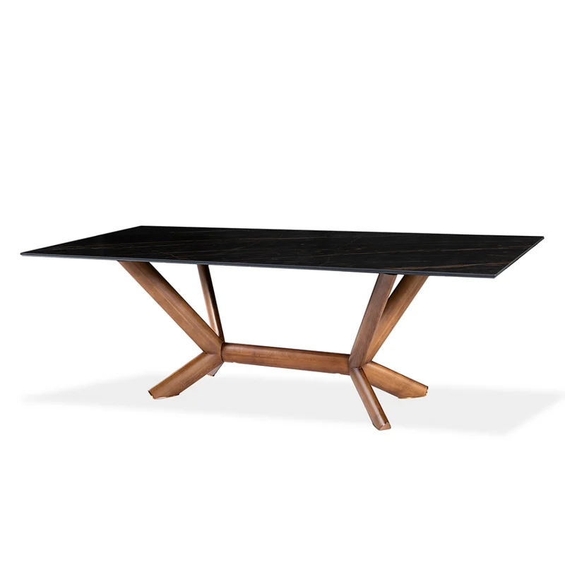 Table de salle à manger rectangulaire en céramique et bois noyer - Samuel