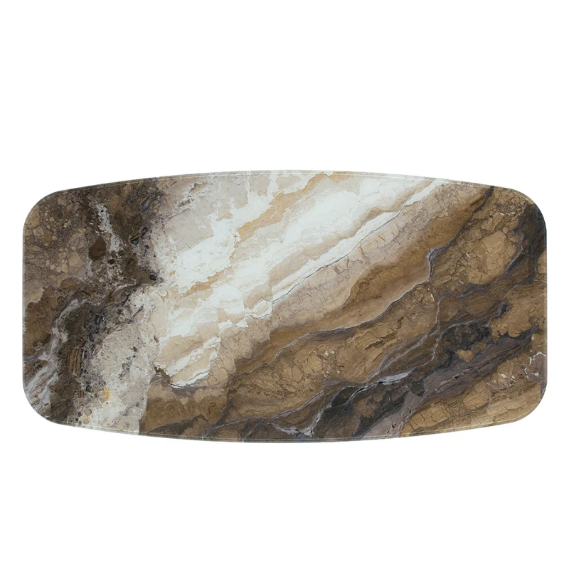 Table de salle à manger rectangulaire avec contour arrondi en verre et bois noyer - Samuel