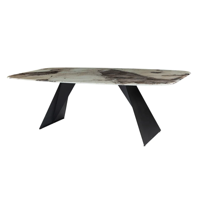 Table de salle à manger rectangulaire avec contour arrondi en verre - Hugo