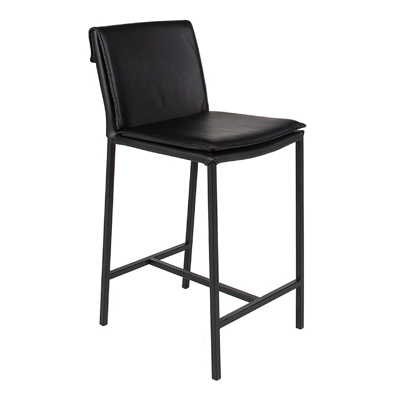 Tabouret de comptoir rembourré en cuir et métal noir - Aria