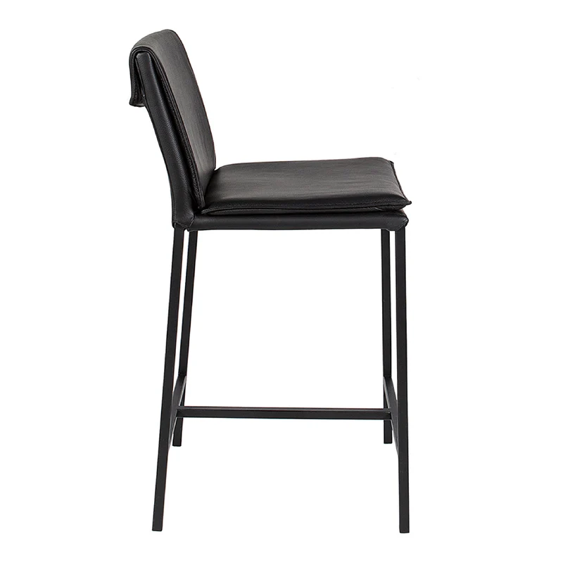 Tabouret de comptoir rembourré en cuir et métal noir - Aria